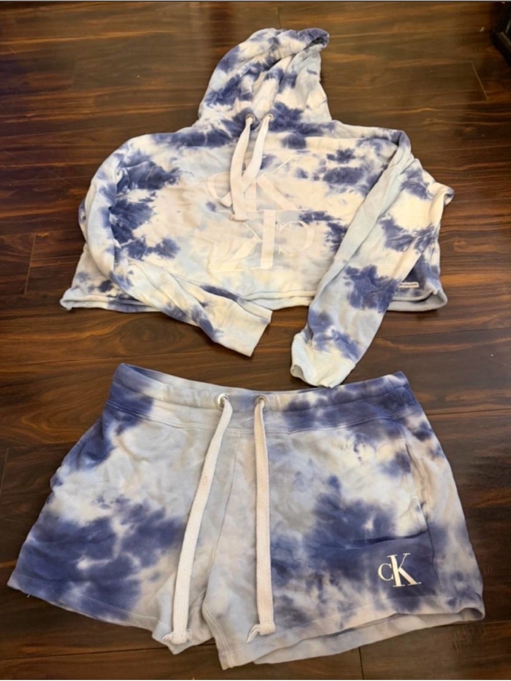 Calvin Klein Jeans Blue Tie Dye Hoodie & Shorts Matching Set M